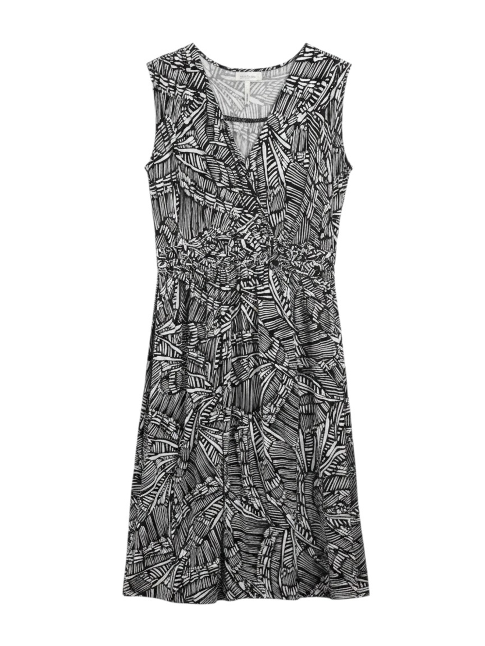 Sleeveless Black and White Leaf-Print Midi Dress Size M